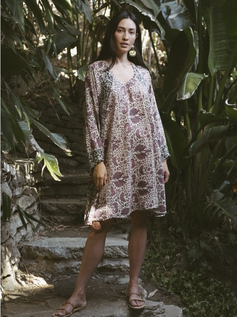 Natalie Martin Fiore Fig Santorini Silk Dress Size S Pink Black Boho $270